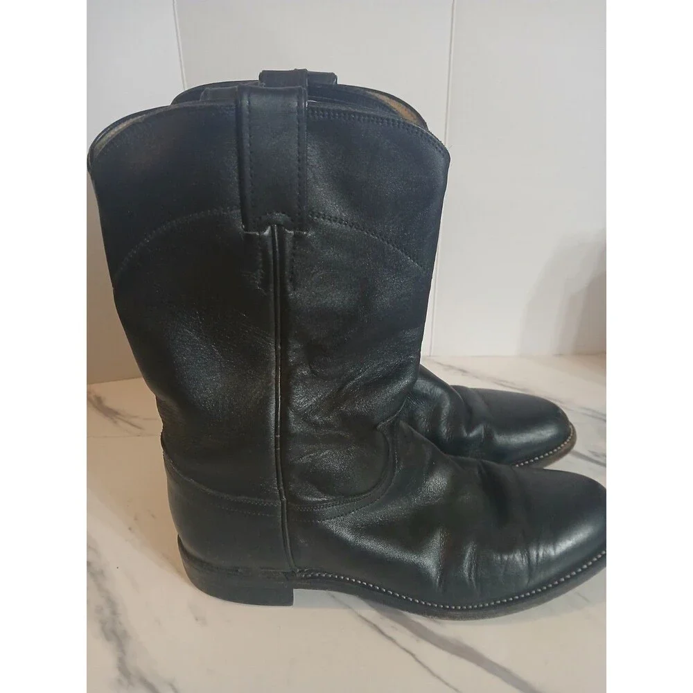 Justin 3703L  Cora Women's Classic Ropers Leather Cowboy Boots Black Size 7C